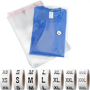 200 Pcs Resealable Poly Clear Shirt Bags with 7 Sizes 3500 Pcs Clothing Size Stickers Labels Self Sealing Plastic Bag for Small Businesses Packaging T Shirts Retail Storage(9 12 Inch)