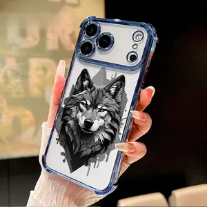 Animal Wolf Fashion Pattern Four Corner Anti-Fall Phone Case Transparent Electroplated Protective Cover for iPhone 17 16 Pro Max 15 Plus 14 13 12 11 E Air