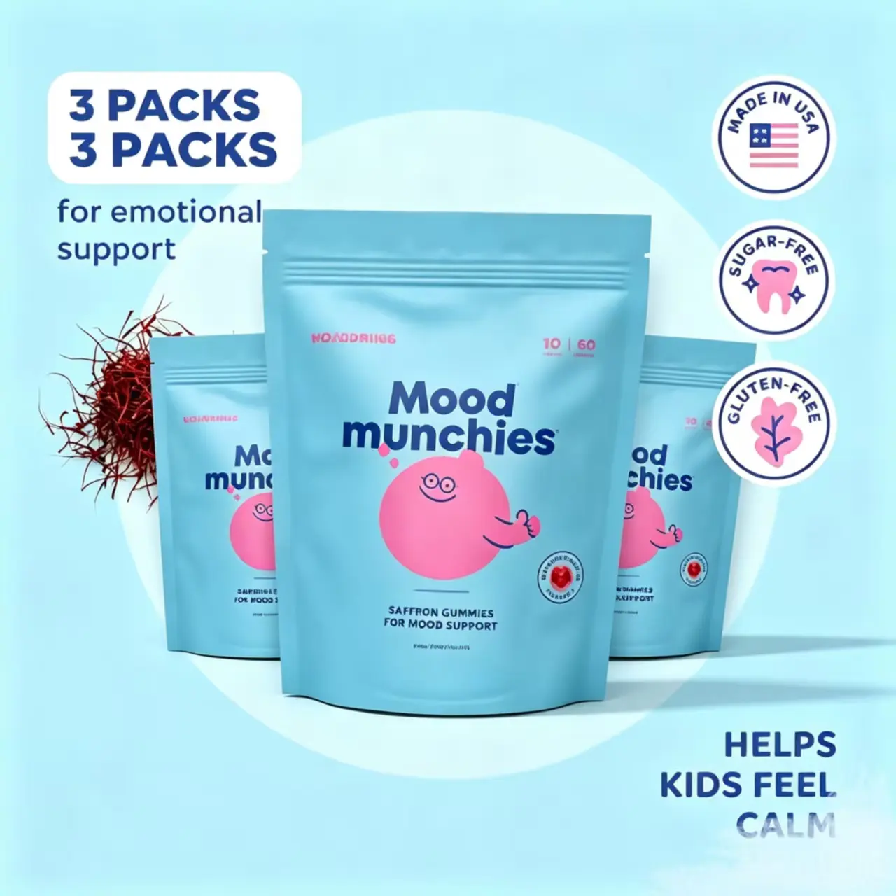 (3 Pack)JoySpring Saffron Gummies Plant-Based Formula for Daily Wellness Mood Munchies with Saffron & Passion Flower for Emotional Support Sugar-Free Gluten-Free Made in USA