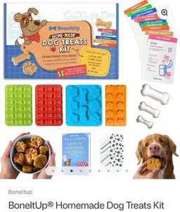 BoneitUp Homemade Dog Treats Kit with 4 FDA-Approved Silicone Molds 3 Stainless Steel Cookie Cutters 10 Recipe Cards & Ultimate Guide for Healthy Treats