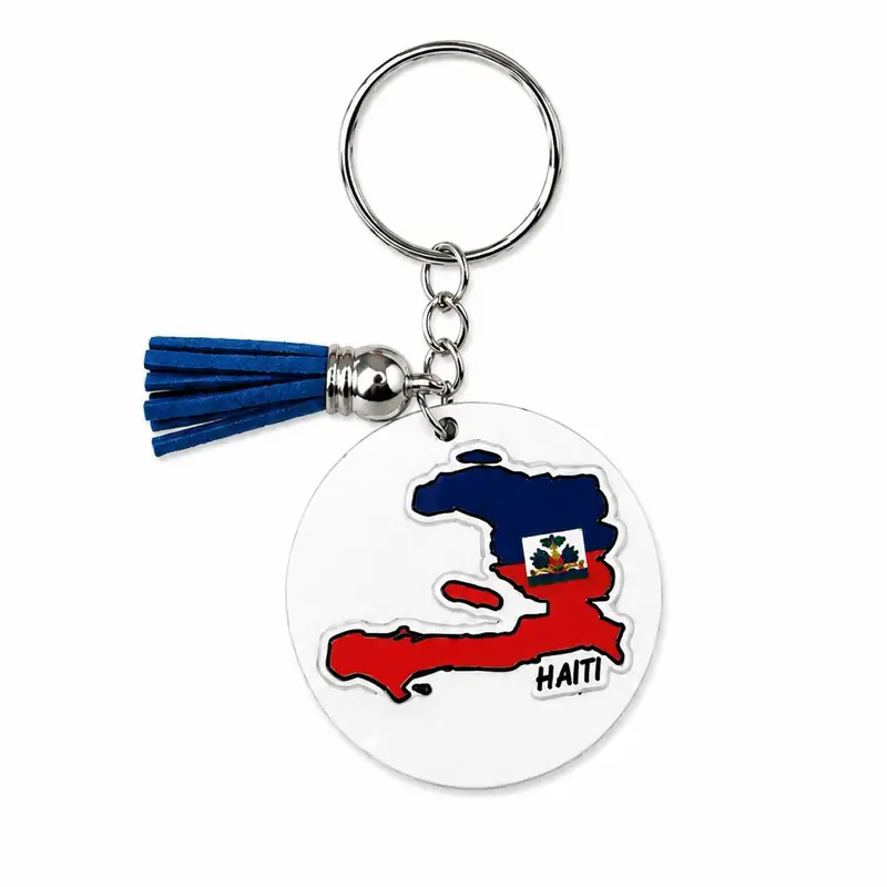 Haiti Flag Keychain - Compact, Handmade, Stylish, Durable Acrylic Souvenir Keychain for Travel Enthusiasts, Practical for Shopping Use