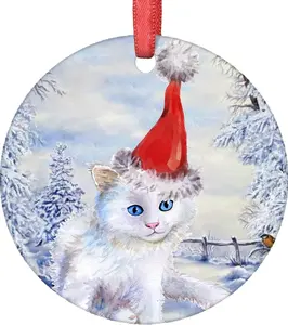 Persian Cat Christmas Ornament 2025 - White Persian Christmas Ornaments - Persian Cat Christmas Tree Decorations - Ceramic Persian Cat Ornaments for Christmas Tree - Christmas Decorations - Holiday Pet Gifts