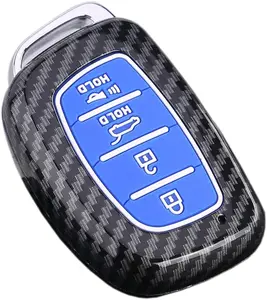 ABS Carbon Fiber Pattern Protector Key Fob Cover with Silicone Buttons fit for 2015 Hyundai Sonata Tucson Elantra Santa Fe