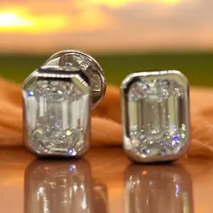 Earring with Emerald Cut 3.03  Carat Total weight - women's fashion accessory