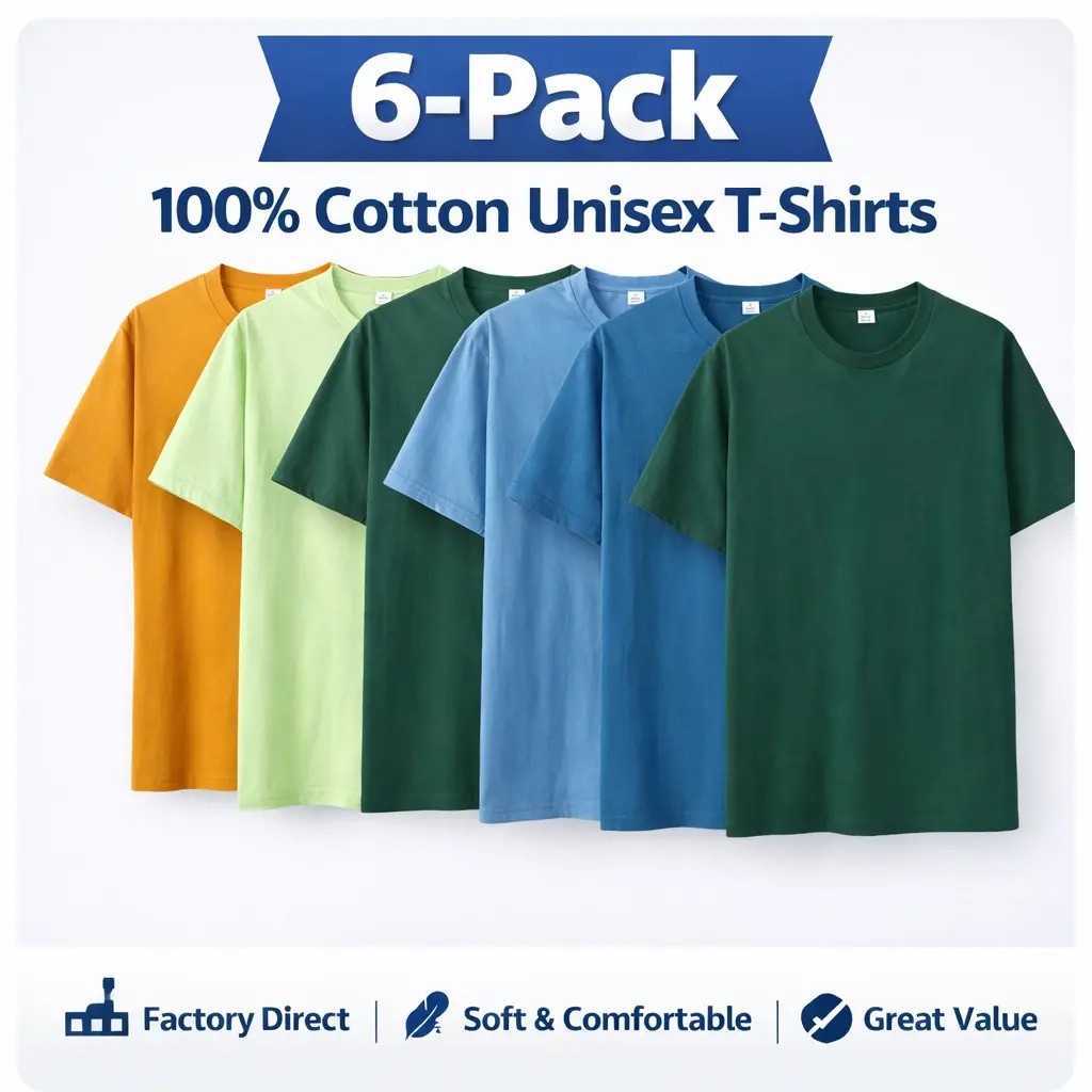 ECOTONE BLANKS Men's 6-Pack Cotton Tees, 100% Cotton Fabric Round Neck Clothing, Lightweight Breathable Soft Regular Fit Tops for Daily Wear