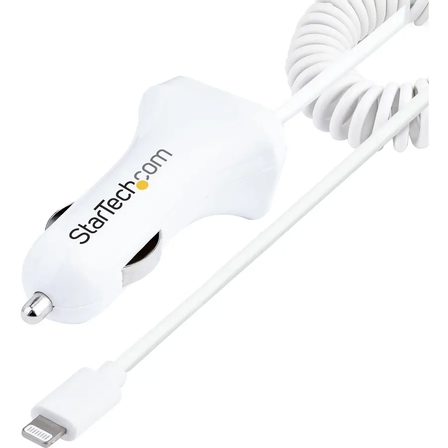 StarTech Lightning Car Charger with 1m Coiled Cable 12W White USBLT2PCARW2