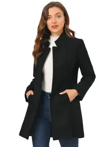 INSPIRE CHIC Women's Winter Overcoat Mid-Long Stand Collar Single Breasted Coat Outerwear