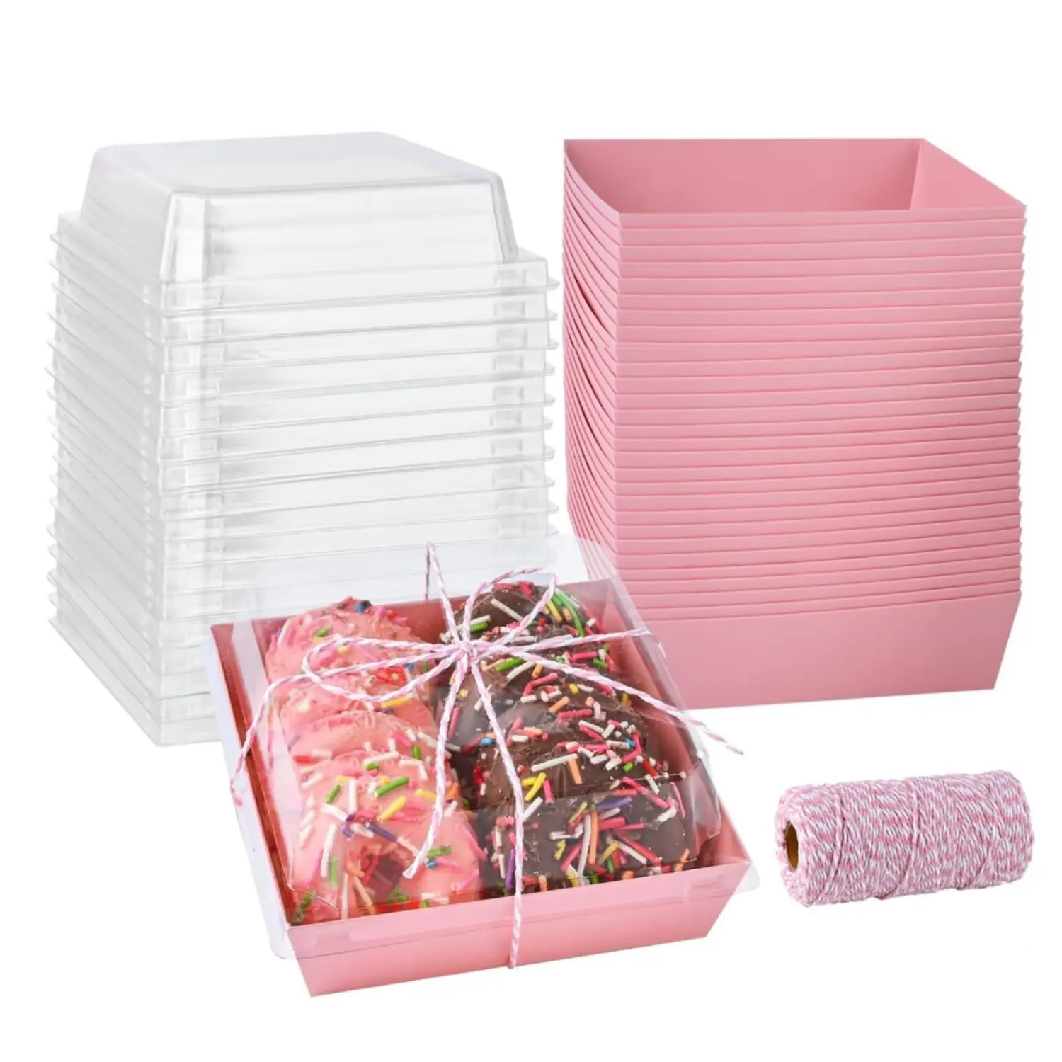 50Pcs Small Charcuterie Boxes with Clear Lids, 4 Inch Paper Bakery Boxes Dessert Boxes Disposable To Go Food Containers for Cookie, Cake Slice, Mini Cake, Chocolate Strawberry (Pink) - Home Improvement.