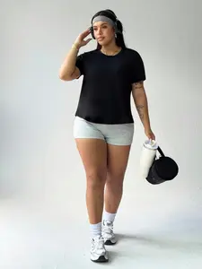 Women's Plus Size Sporty Mesh Patchwork Comfortable Running Fitness Yoga Top, Breathable Athletic Wear for Active Lifestyle