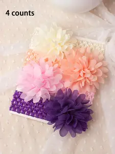4 Pieces Infant Baby Cutout Flower Headband Set Cute Baby Breathable Scrunchie Set New Baby Scrunchie Set Set