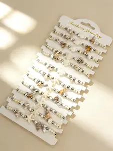 12pcs Natural Shell Starfish Turtle Beaded Bracelet Anklet, Handmade Boho Style, Summer Beach Vacation Fresh Minimalist Design, Metal Bead Accent Layerable, Daily Wear Travel Outfit Photo Ready, 2025 New Ocean Element Retro Vacation Jewelry Accessories Fo