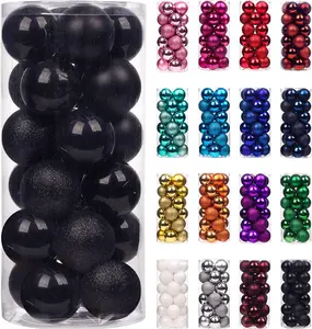 24Pcs Mini Christmas Balls Ornaments, Small Shatterproof Christmas Baubles for Christmas Tree 1.2"-3.1CM (Black)