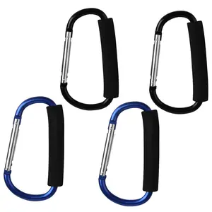 4 Pack Large Carabiner 5.5" D Style Click and Carry Bag Carrier  Hooks(Black and Blue)