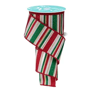 2.5" x 10yd Horizontal Stripe Cream/Red/Emerald/Gold