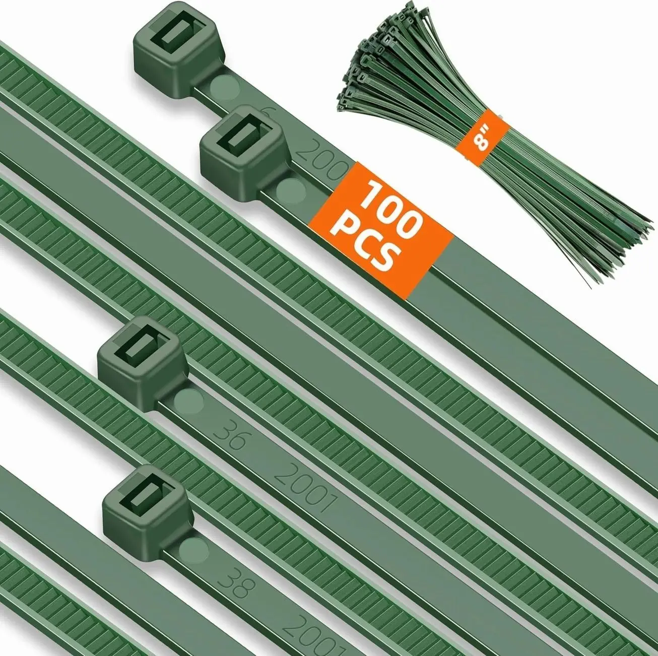 8 Inch Green Zip Ties 100 Pack Heavy Duty Plastic Wire Ties