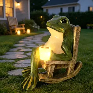 Solar Light Frog Garden Statue - Weatherproof Outdoor Decor, Creative Fairy Garden Accessory for Patio, Lawn, Valentine's Day Housewarming Gift
