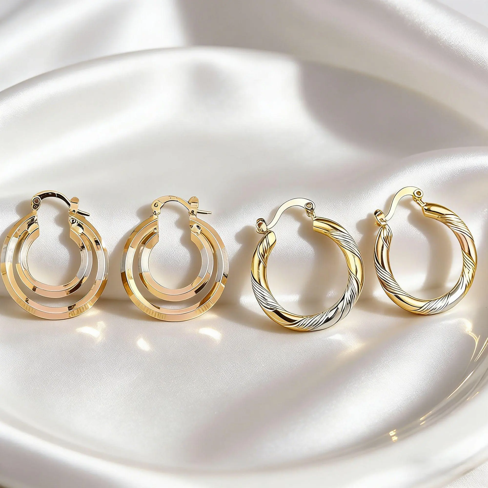 2Pairs of Dainty 18K Gold-Plated Hoop Earring for Women TriColor Twisted Design Copper Jewelry Women's Accessories