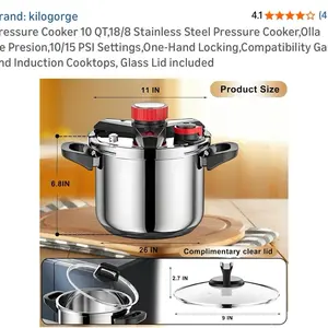 18/8 Stainless Steel Pressure Cooker 10 QT, [Save 70% Cooking Time] Olla De Presion with Food-Grade Body [One Hand Operation] Rotating Lock/Unlocking Lid System, Steam Rack Included