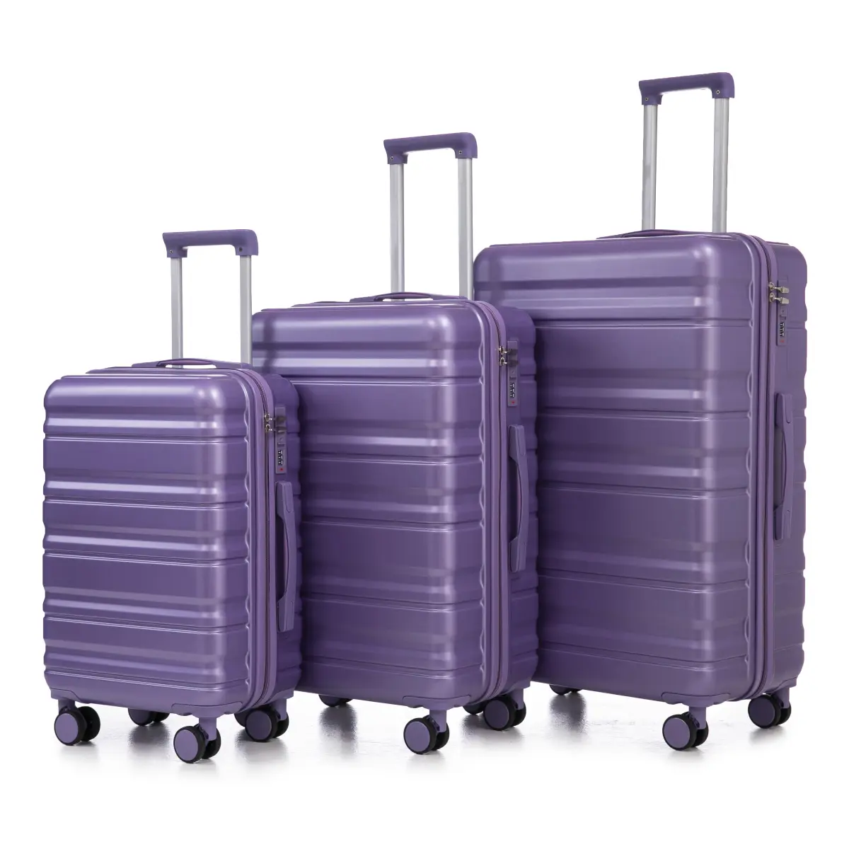 3 Piece Hardside Luggage Set with 4 Spinner Wheels, Modern Vertical Stripe ABS Shell for Men & Women's Travel, TSA Lock, 20/24/28 Inch, Purple, Hardside Luggage Sets, Tamper-Resistant Luggage Sets