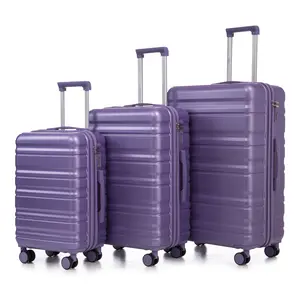 3 Piece Luggage Sets with Spinner Wheels, ABS Hardshell Suitcase Sets with TSA Lock for Women Men Travel, Lightweight, 20”/24”/28” (Purple)