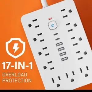 Power Strip with 11 AC Outlets & 6 USB Ports Including 2 USB-C Ports Individual Switches 5 ft or 10 ft Cord 17-in-1 Overload Protection