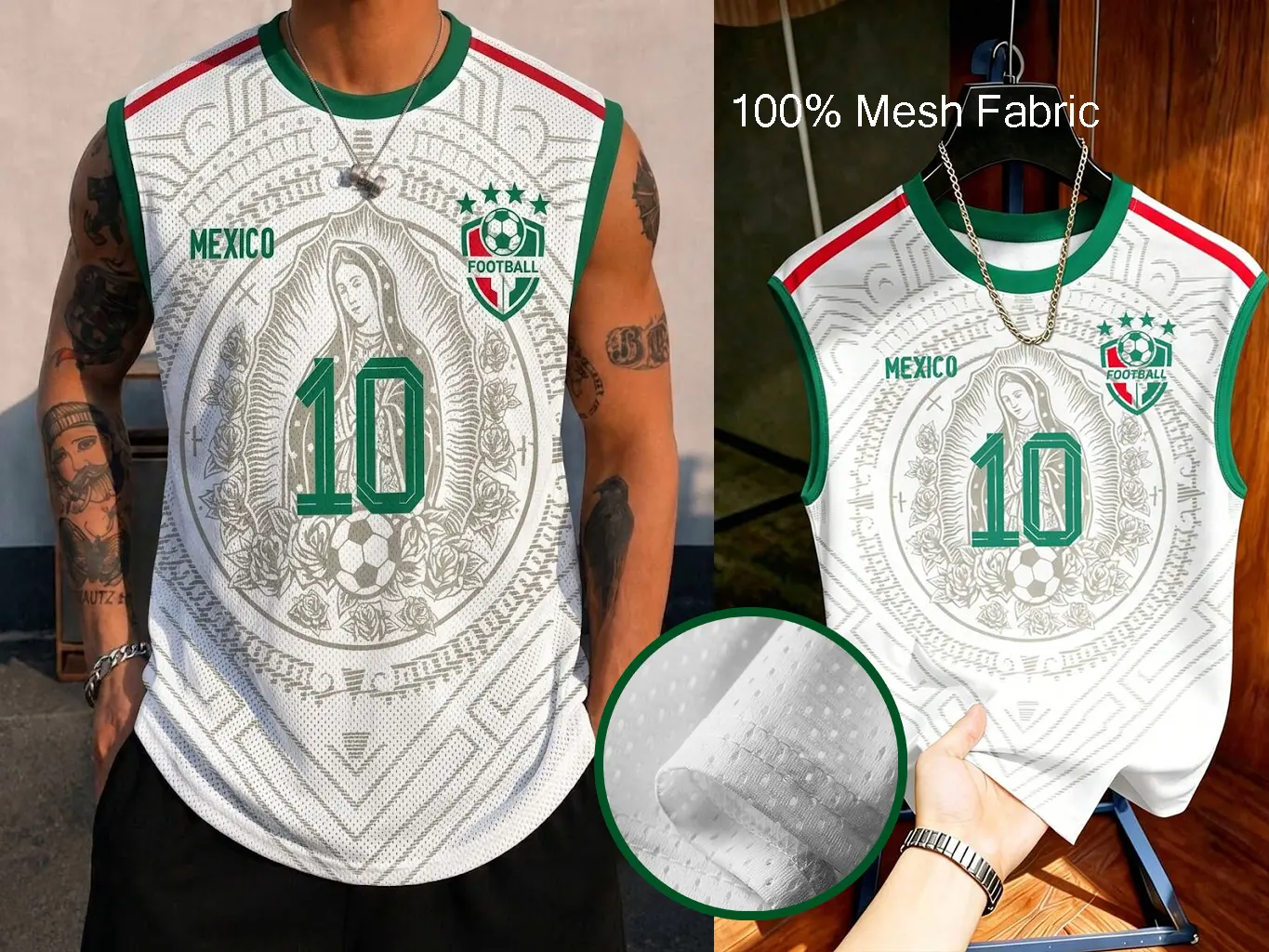 4 Designs Mexico Mesh Tank Top, Mexican Mayan Totem Virgin Mary Pattern Sleeveless Shirt, Men's & Women's Graphic Fashion Sports T-Shirt, Soft Casual Summer Tank