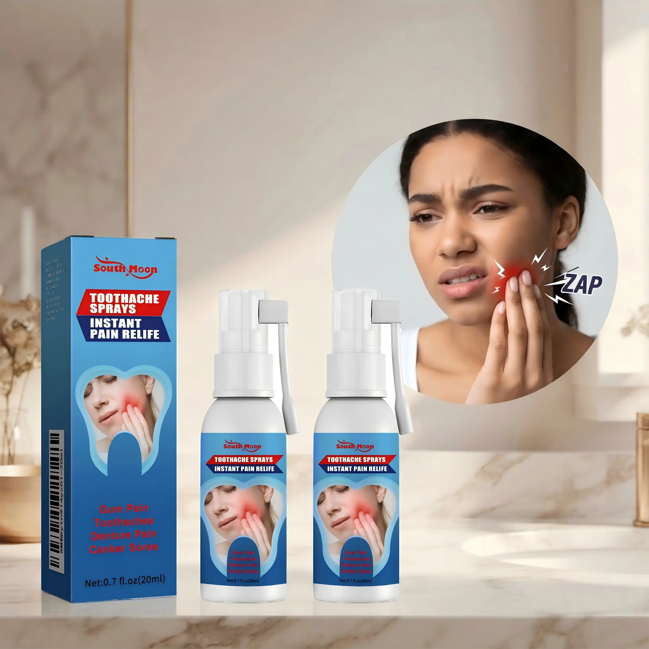 【BUY 2 GET 1 FREE】Peppermint Toothache Relief Oral Spray with Vitamin B1, Quick-Acting Gentle Care for Gum Swelling, Inflammation, Periodontal & Wisdom Teeth Discomfort, Portable Spray Bottle for Daily Use Pain Relief