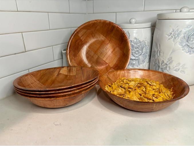 Fruit Salad Bowls, Wooden Salad Bowl ,Wood Utensil ,Woven Wooden Bowls for Food Snack ,Decorative Bowl - Gifts, Serving Bowls for party and Christmas wooden bowls decorative bowl