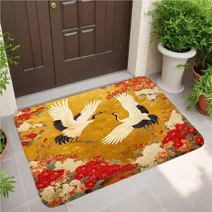 Crane Red Plum Blossom Art Floor Mat - Traditional Chinese Design Rug - Indoor Outdoor Home Decor Entryway Bedroom Decor Rug