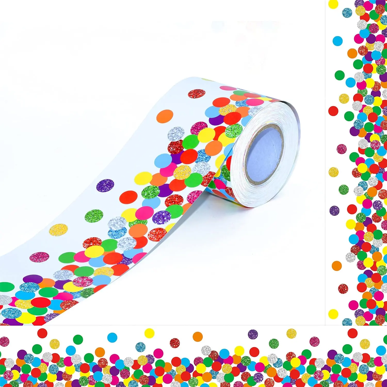 60-Piece Bulletin Board Borders, 3-Inch Width Durable Thickened Paper Straight Rolled Trim with Colorful Dots, Cut to Desired Length for School Classrooms & Office Stationery, Party Supplies