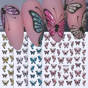 4 Pcs Glitter Butterfly Nail Stickers, 3D Cute Shiny Butterfly DIY Self-Adhesive Nail Art for Spring & Summer, Elegant Nail Decoration Supplies