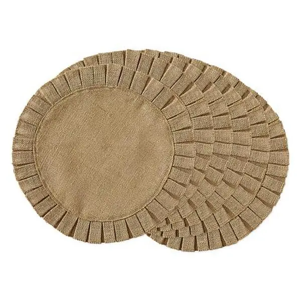 Design Imports Natural Jute Round Ruffle Trim Placemats - Set of 6