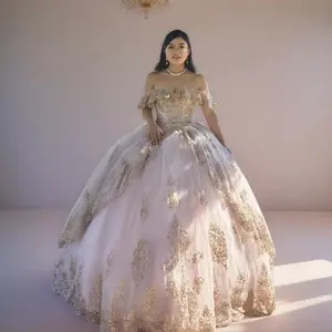 (LIVE 12) Elegant sleeve Quince Dress with Embroidery