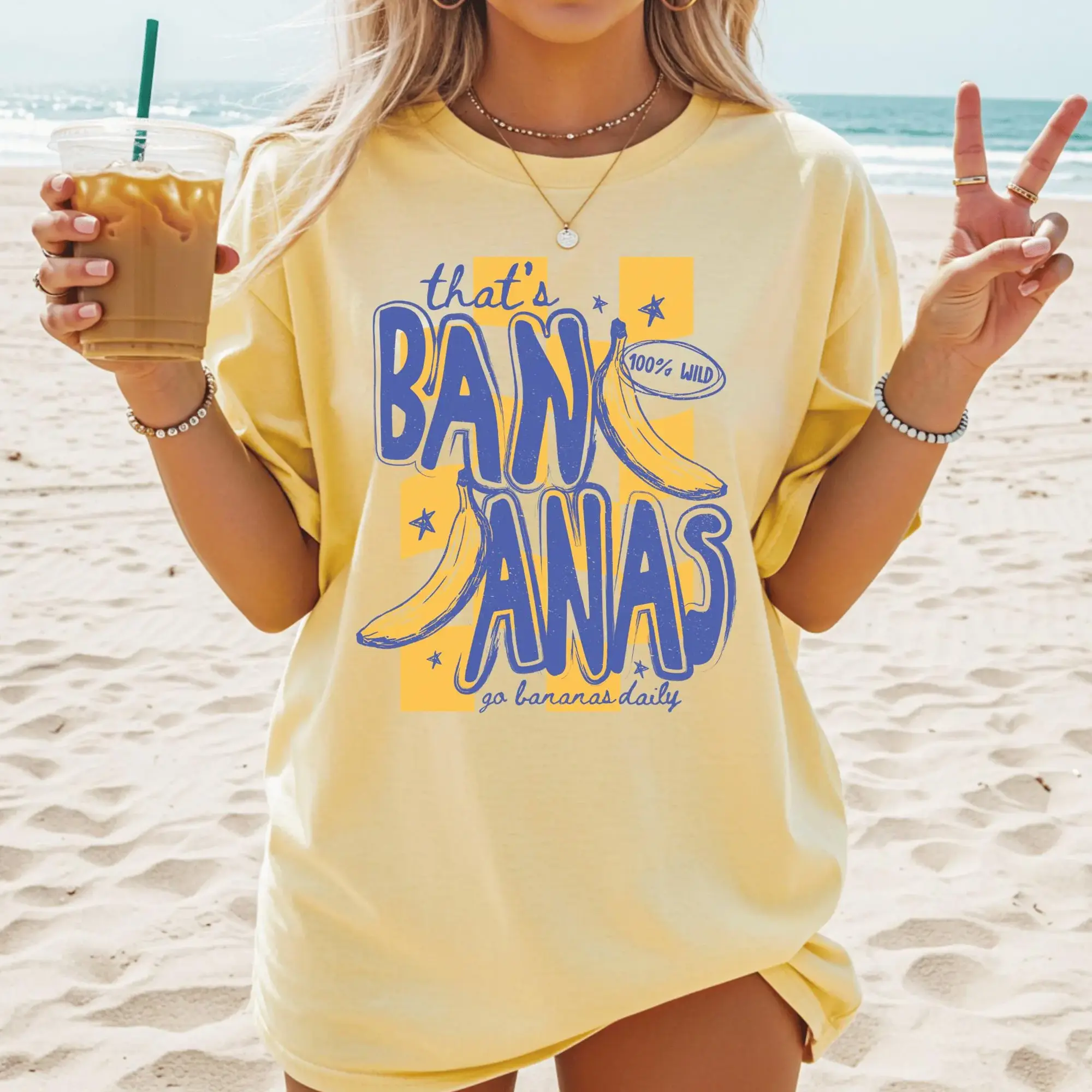 BojjiCo That's Bananas Graphic Tee Oversized T-Shirt Preppy Retro Summer Beach Aesthetic Light Yellow Cotton Blend Shop That’s Bananas T-Shirt For Women and Teens Funny Banana Sweatshirt Go Bananas Daily Shirt Cute Banana Pun Shirt