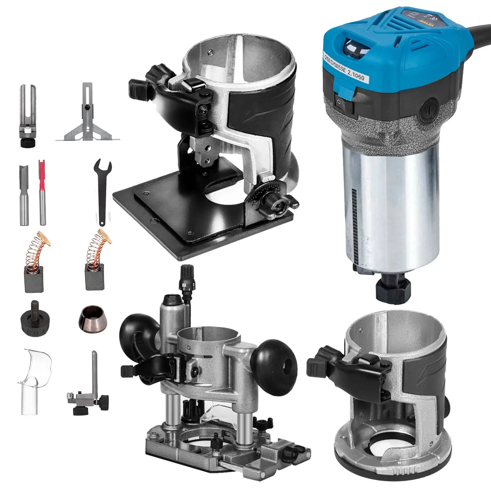 【Summerfinds】VEVOR Compact Router 1.25HP With Fixed Base, Plunge Base and Tilt Base, Variable Speed Wood Router Kit Max Torque 30,000RPM 800W For Woodworking & Furniture Manufacturing