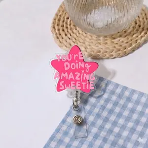 Retractable Badge Scroll Holder "You' re Doing Amazing Sweetie"Acrylic - Ideal for Nurses, Workers, Doctors, Nurse Badge Holder | Playful Badge Design | Durable Badge Holder, 2D Flat