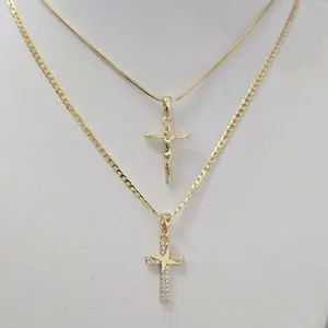 Gold Tone Thin Chains with Various Cross Charms 17 Inches High-Quality Water-Resistant Daily Wear Jewelry