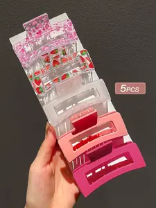 5pcs-Women-Minimalist-Square-Hair-Claws-Pink-Suitable-For-Daily-Use-Giftclaw-Clipshair-ClipsHair-Jaw-ClipHair-ClampsHair-ClutchHair-Catcher-Clip-Synthetic Claw Clip Flat Claw Clips Hair Clip Set