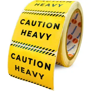 500 count Caution Heavy Stickers, 3x2 Inch Yellow Shipping Labels for Packages, Pallets & Business , Semi Gloss Removable Adhesive, Moving Boxes Handling  Sticker(1 Roll)