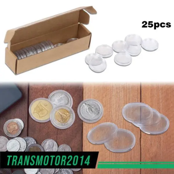 G-PLUS Upgraded Durable Coin Organizer - Transparent Round Scratch-Resistant Plastic Collectors’ Box with 25pcs Airtight 30.6mm Direct-Fit Capsules for U.S. Half Dollar Car Interior Accessory