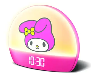 Hello Kitty My Melody Sunrise Alarm Clock, USB Powered Digital Bedside Clock with Color Changing Light, 6 Color Modes, Pink Room Decor