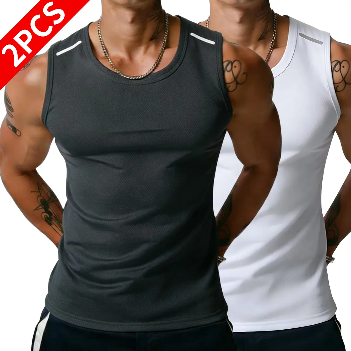 2PCS Men’s Wide-Strap Reflective Striped Vest, High-Stretch Breathable Muscle Tank Top, Heavyweight Drapey Fit Gym and Casual Sleeveless Shirt 2PCS Men’s Wide-Strap Reflective Striped Vest, High-Stretch Breathable Muscle Tank Top, Heavyweight Drapey Fit Gym and Casual Sleeveless Shirt