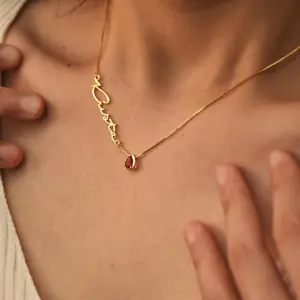 AS170 Custom Cut Name Birthstone Pendant Stainless Steel Box Chain Personalized DIY Necklace Gift Family and Friends