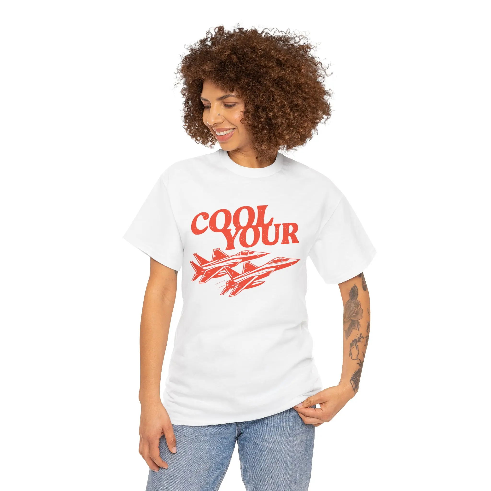 Retro Cool Your Jets Plane T-Shirt | Vintage Fighter Jet Graphic, Unisex Breathable, Soft Cotton Crewneck Tshirt, Humor Tee, Pun Tees, Trending Now - USA Made