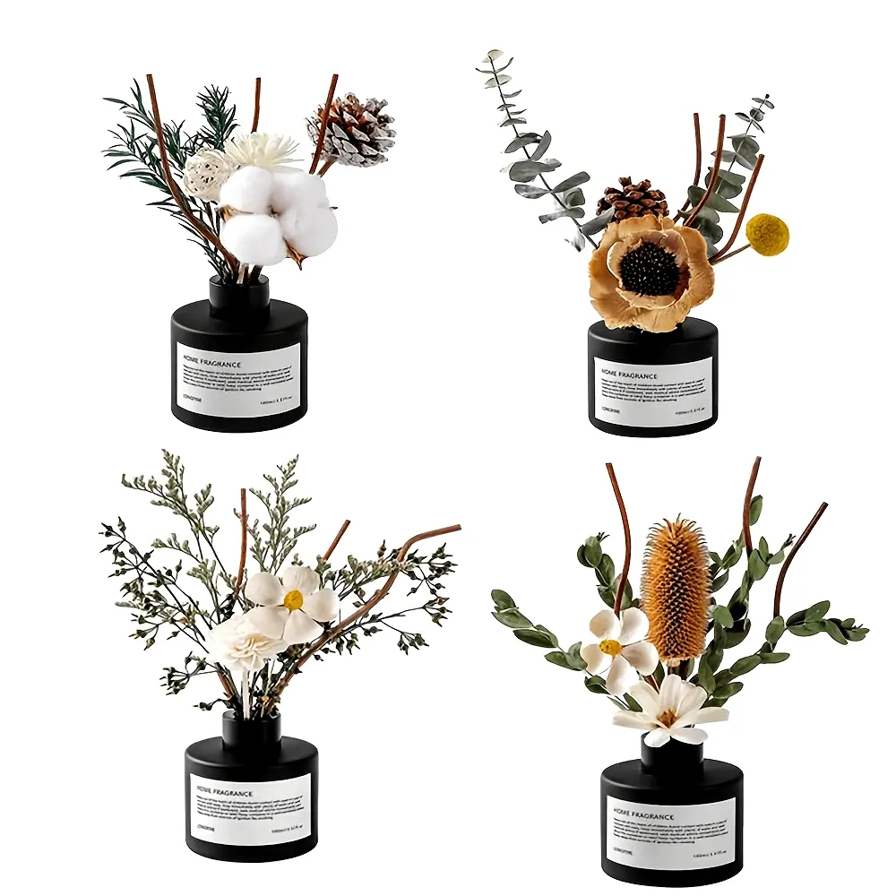 KBHOMFRA Real Flower Reed Diffuser 3.38 Oz(100ml) Jasmine Tea Home Fragrance Scent Essential Oil Diffuser With Sticks Aroma Home Christmas Decor For Air Fresheners Bathroom