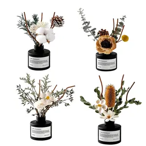 KBHOMFRA Real Flower Reed Diffuser 3.38 Oz(100ml) Jasmine Tea Home Fragrance Scent Essential Oil Diffuser With Sticks Aroma Home Christmas Decor For Air Fresheners Bathroom