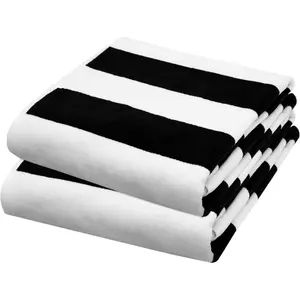 Oversized Beach Towel - 2 Pack 35 x 70 inches XL Beach Towel, 100% Cotton Velour, Big & Huge Thick Plush 450 GSM Super Soft Luxury Towel for Pool Picnic Bath, Cabana Stripe Black