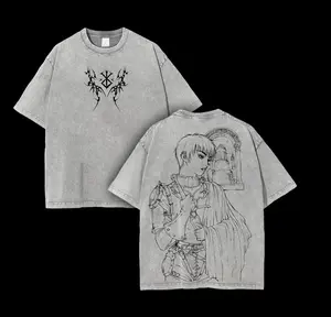 Casca Berserk Vintage Washed Tee – Double Printed Oversized Unisex Anime Manga Graphic T-Shirt, Heavyweight Cotton Soft Tops, Crewneck in Natural Shade, Anime Gift, Tragic Heroine Core Aesthetic