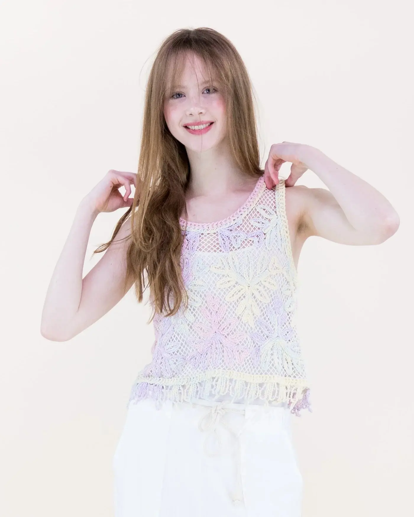 FT85772 Botanical Tie Die Cotton Open Stitch Tank