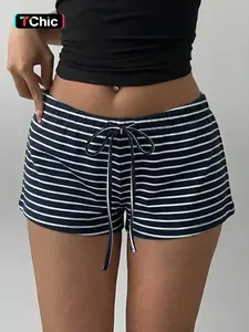 Women's Striped Summer Shorts, Drawstring High Waist Slim Fit, Casual Lounge Wear, Trendy Street Style, Chic, Comfortable & Stylish